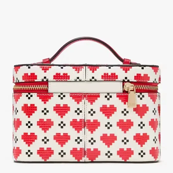 Kate Spade ♠️ NWT Devin Pixel Heart Vanity Top Handle Zip with mirror valentine - Picture 2 of 14